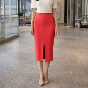 Reiss Coral Knit Midi Skirt Front Slit Bodycon Pencil NWT L